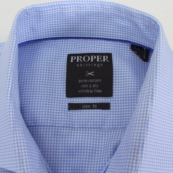 Proper Shirtings Slim Fit Two Ply Blue Check Shirt - Picture 2 of 8